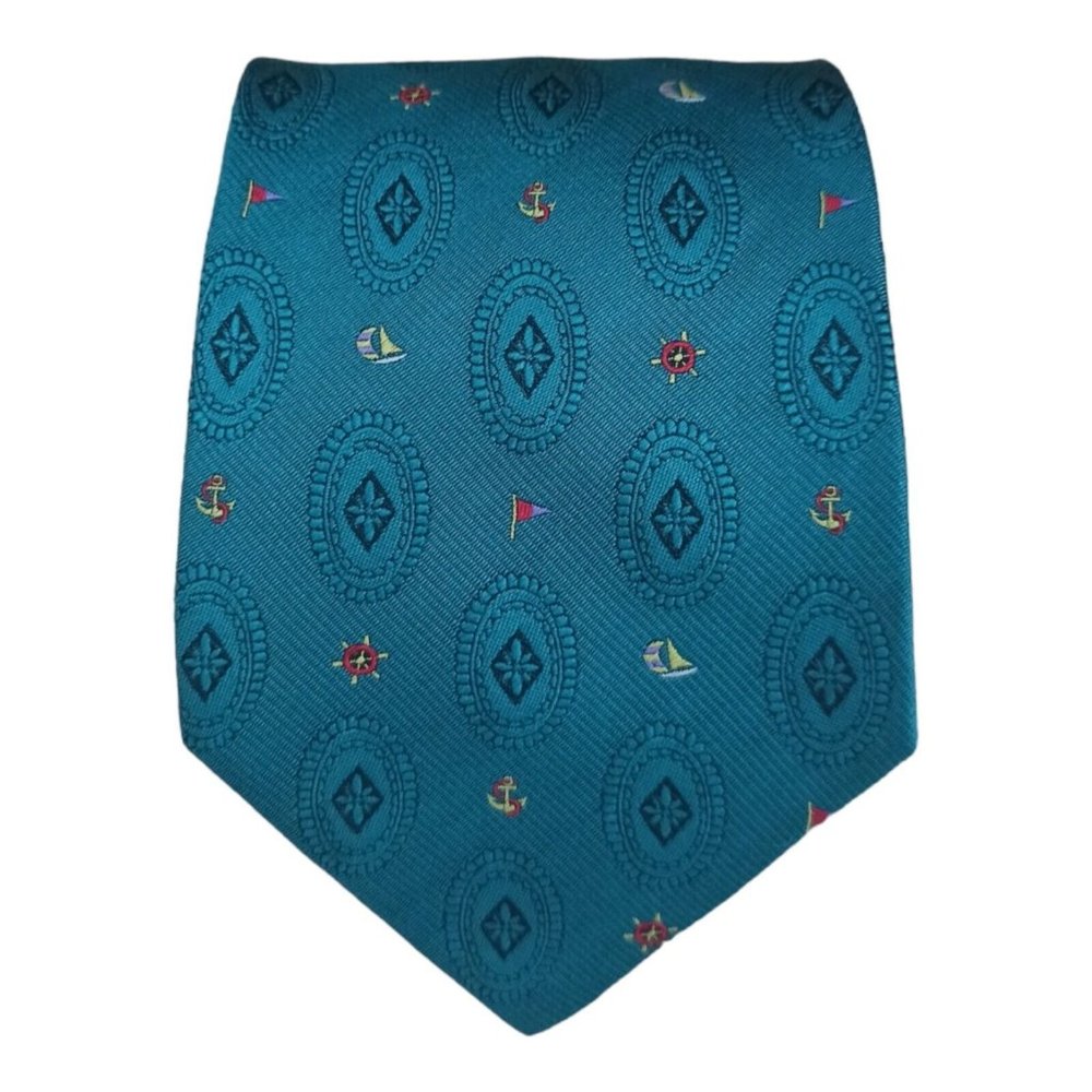 DUNHILL Green Art Sailing Silk Tie ITALY 60"/ 3.5" EC